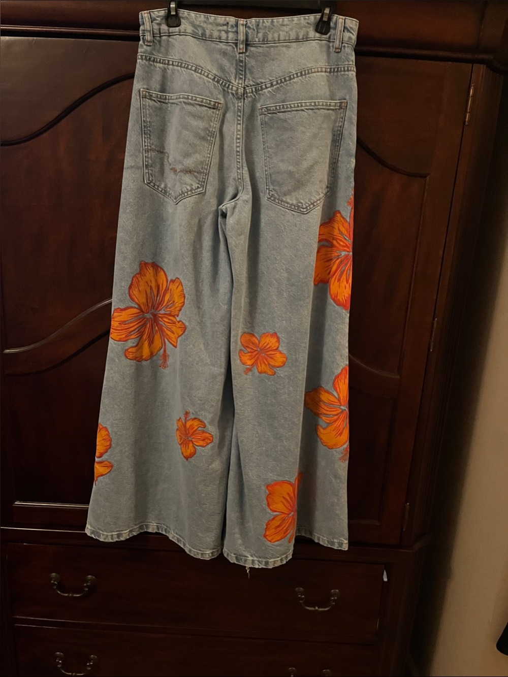 We The Free Light Blue High-Rise Denim Jeans with Orange Stitch Accents - Picture 6 of 9